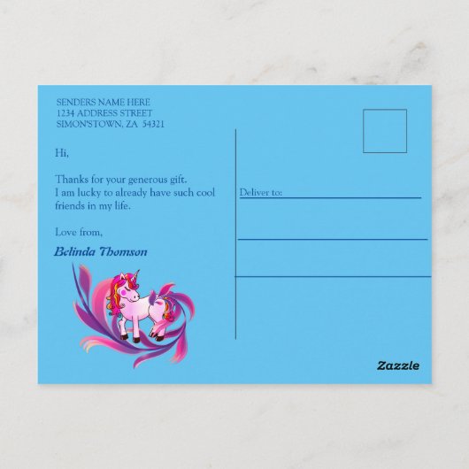 男の赤ちゃんバブルとユニコーン写真はがき ポストカード (裏面)