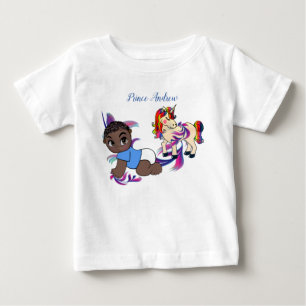 男の赤ちゃんバブルとユニコーン ベビーTシャツ