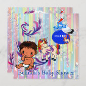 男の赤ちゃんバブル&ユニコーンバタフライ招待状 ノートカード (正面/裏面)