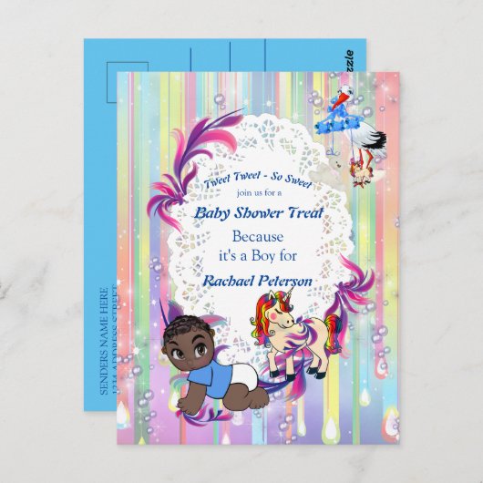 男の赤ちゃんバブル&ユニコーン赤ちゃんシャワー ポストカード (正面/裏面)