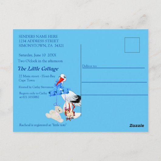 男の赤ちゃんバブル&ユニコーン赤ちゃんシャワー ポストカード (裏面)