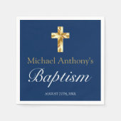 男の赤ちゃんバプティスネイビーブルー金ゴールドクロス スタンダードカクテルナプキン (正面)