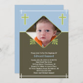 男の赤ちゃんバプティスフォトフラット招待状 招待状 (正面/裏面)