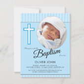男の赤ちゃんバプティスブルークロス招待状 招待状 (正面)