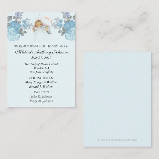 男の赤ちゃんバプティスマル記念神聖カード プレイスカード (正面/裏面)