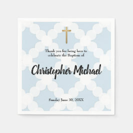 男の赤ちゃんバプテスマの青と白の円パターン スタンダードカクテルナプキン