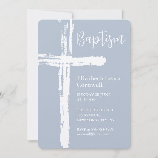 男の赤ちゃんバプテスマエレガントダスティブルー招待状 招待状 (正面)