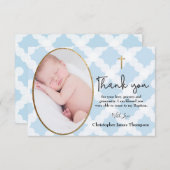 男の赤ちゃんバプテスマ《キリスト教》洗礼式や命名式ブルーホワイト感謝していユーズ サンキューカード (正面/裏面)