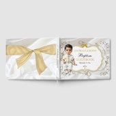 男の赤ちゃんバプテスマ《キリスト教》洗礼式や命名式ホワイト&金ゴールドクロス ゲストブック (全面)