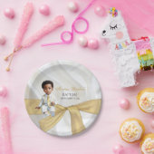 男の赤ちゃんバプテスマ《キリスト教》洗礼式や命名式ホワイト&金ゴールド ペーパープレート (パーティー)