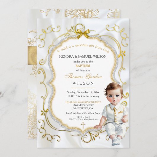 男の赤ちゃんバプテスマ《キリスト教》洗礼式や命名式聖書 招待状