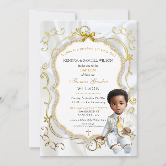 男の赤ちゃんバプテスマ《キリスト教》洗礼式や命名式聖書 招待状 (正面)