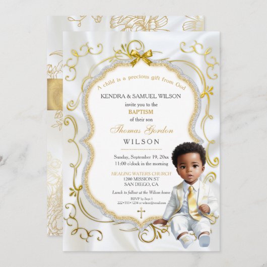 男の赤ちゃんバプテスマ《キリスト教》洗礼式や命名式聖書 招待状 (正面/裏面)