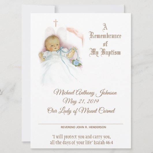 男の赤ちゃんバプテスマ《キリスト教》洗礼式や命名式証明書 シーズンカード (正面)