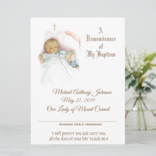 男の赤ちゃんバプテスマ《キリスト教》洗礼式や命名式証明書 シーズンカード (スタンド正面)