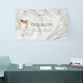 男の赤ちゃんバプテスマ《キリスト教》洗礼式や命名式金ゴールドクロスバナー 横断幕 (トレードショー)