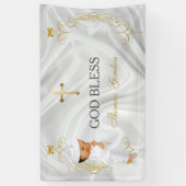 男の赤ちゃんバプテスマ《キリスト教》洗礼式や命名式金ゴールドクロスバナー 横断幕 (縦)