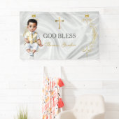 男の赤ちゃんバプテスマ《キリスト教》洗礼式や命名式金ゴールドクロスバナー 横断幕 (インサイチュ)