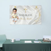 男の赤ちゃんバプテスマ《キリスト教》洗礼式や命名式金ゴールドクロスバナー 横断幕 (トレードショー)