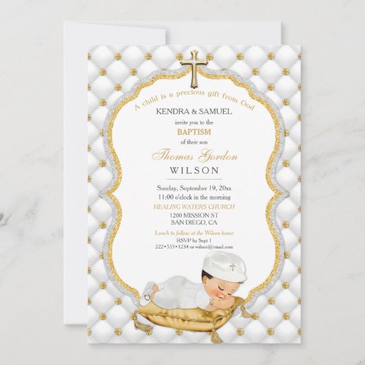 男の赤ちゃんバプテスマ《キリスト教》洗礼式や命名式金ゴールドクロス 招待状 (正面)