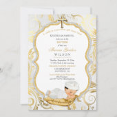 男の赤ちゃんバプテスマ《キリスト教》洗礼式や命名式金ゴールドクロス 招待状 (正面)