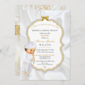 男の赤ちゃんバプテスマ《キリスト教》洗礼式や命名式金ゴールドクロス 招待状 (正面/裏面)