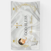 男の赤ちゃんバプテスマ《キリスト教》洗礼式や命名式金ゴールドクロス 横断幕 (縦)