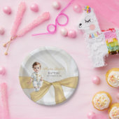 男の赤ちゃんバプテスマ《キリスト教》洗礼式や命名式金ゴールドホワイト ペーパープレート (パーティー)