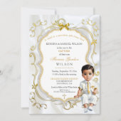 男の赤ちゃんバプテスムコミュニオン《キリスト教》洗礼式や命名式 招待状 (正面)