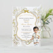 男の赤ちゃんバプテスムコミュニオン《キリスト教》洗礼式や命名式 招待状 (スタンド正面)