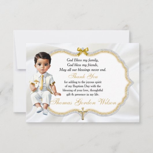 男の赤ちゃんバプテスムコミューニオンサンクスユキュ金ゴールドクロス サンキューカード (正面)