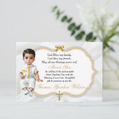 男の赤ちゃんバプテスムコミューニオンサンクスユキュ金ゴールドクロス サンキューカード (スタンド正面)