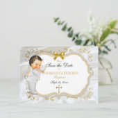 男の赤ちゃんバプテ救ィスト日付ホワイト金ゴールドクロス セーブザデート (スタンド正面)