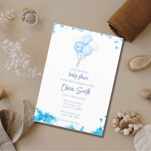男の赤ちゃんバルーンベビーシャワー 招待状