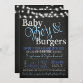 男の赤ちゃんバーガーBBQシャワー招待状ブックカード 招待状 (正面/裏面)