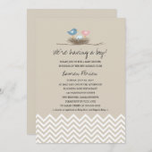 男の赤ちゃんバードズネストベビーシャワー 招待状 (正面/裏面)