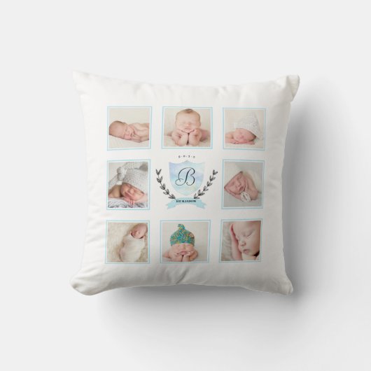 男の赤ちゃんパーソナライズされたとリースのコラージュ クッション (正面)