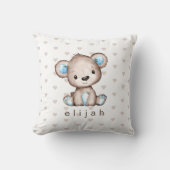 男の赤ちゃんパーソナライズされたのブラウンベアハートパターン クッション (正面)