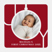 男の赤ちゃんパーソナライズされたの初めてのクリスマス写真 メタルオーナメント (正面)