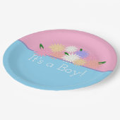 男の赤ちゃんパーソナライズされたシャワー、フローラピンクとブルー ペーパープレート (アングル)