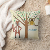 男の赤ちゃんパーソナライズされたズルームかわいいキツネとフクロウ クッション (ブランケット)