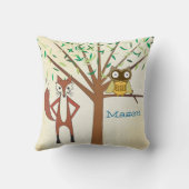 男の赤ちゃんパーソナライズされたズルームかわいいキツネとフクロウ クッション (裏面)