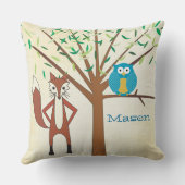 男の赤ちゃんパーソナライズされたズルームかわいいキツネとフクロウ クッション (裏面)
