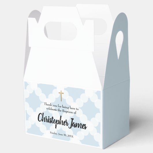 男の赤ちゃんパーソナライズされたバプティスブルー金ゴールドクロスファゴ フェイバーボックス (オープン)