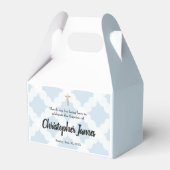 男の赤ちゃんパーソナライズされたバプティスブルー金ゴールドクロスファゴ フェイバーボックス (正面サイド)