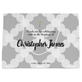 男の赤ちゃんパーソナライズされたバプテスグレイ金ゴールドクロス ラージペーパーバッグ (正面)