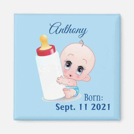 男の赤ちゃんパーソナライズされた冷凍機 マグネット (正面)