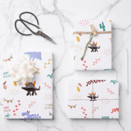 男の赤ちゃんパーソナライズされた恐竜の名前と年齢の誕生日 ラッピングペーパーシート