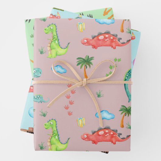 男の赤ちゃんパーソナライズされた恐竜の名前と年齢の誕生日 ラッピングペーパーシート (インサイチュ)