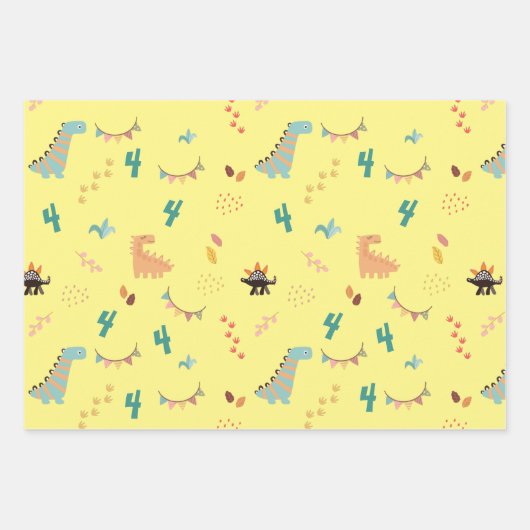 男の赤ちゃんパーソナライズされた恐竜の名前と年齢の誕生日 ラッピングペーパーシート (正面2)